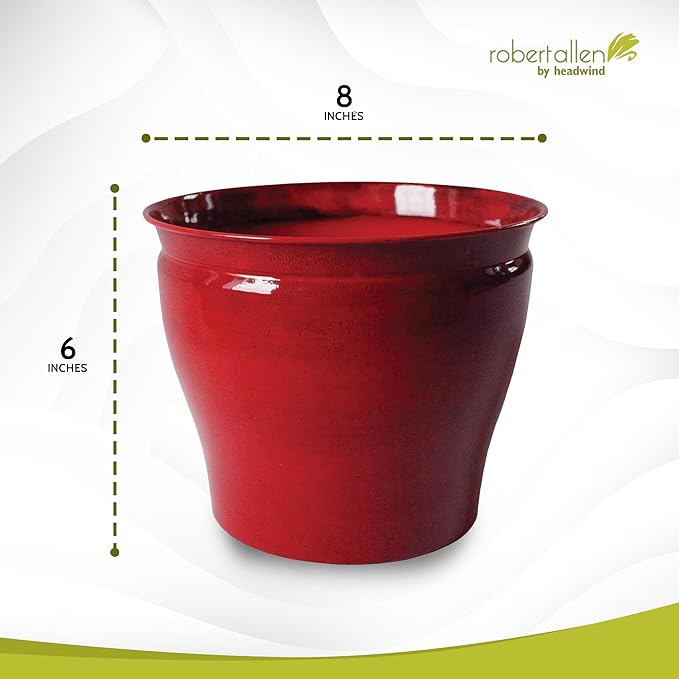 Headwind Glazed Ironstone Avery Collection Decorative Plant Pot – 8" Autumn Blaze Red Glazed Decorative Pot – Lightweight & Durable Flower Pots for Indoor Plants - Outdoor Planter by Robert Allen
