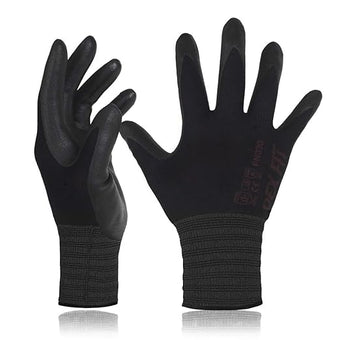 DEX FIT Nitrile Work Gloves FN330, 12 Pairs, 3D-Comfort Stretchy Fit, Firm Grip, Thin & Lightweight, Touch-Screen Compatible, Durable, Breathable & Cool, Machine Washable; Black XL (10)