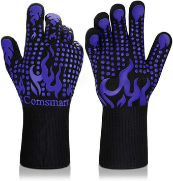 Comsmart BBQ Gloves, 1472 Degree F Heat Resistant Grilling Gloves Silicone Non-Slip Oven Gloves Long Kitchen Gloves for Barbecue, Cooking, Baking, Cutting