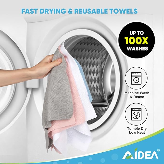 AIDEA Microfiber Cleaning Cloth Roll, 75PK, Tear Away Reusable Paper Towels, Pink Towels Lint Free Rags for House, Kitchen, Car Cleaning Supplies, 11.5"×11.5"