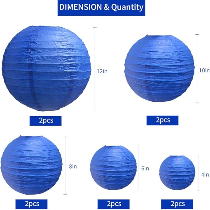 BEISHIDA Dark Blue Round Paper Lanterns Decorative Hanging Asia Chinese Japanese Paper Lanterns Lamp for Birthday Wedding Baby Bridal Shower Hannukah Home Decor Party Decoration（10 Packs）