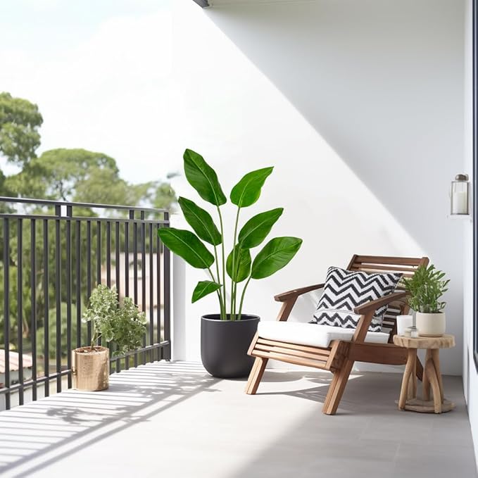 Hollyone 2pcs Large Bird of Paradise Artificial Plant in Pot 4FT Tall Fake Bird of Paradise Plant Faux Tropical Palm Tree Faux Plantain Banana Leaf for Indoor Outdoor Home Office Garden Decor 8 Leaves