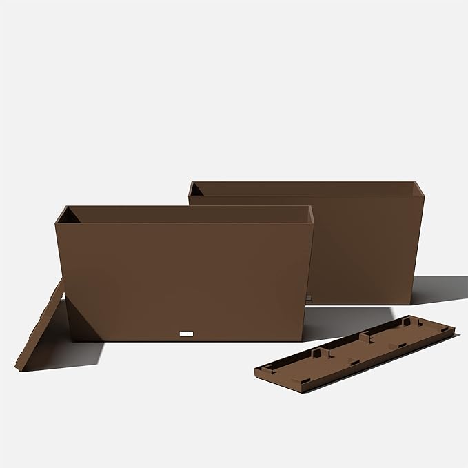 Veradek Midori Long Trough Planter (Espresso, 39 inch - 2 Pack with 2 Saucer Trays)