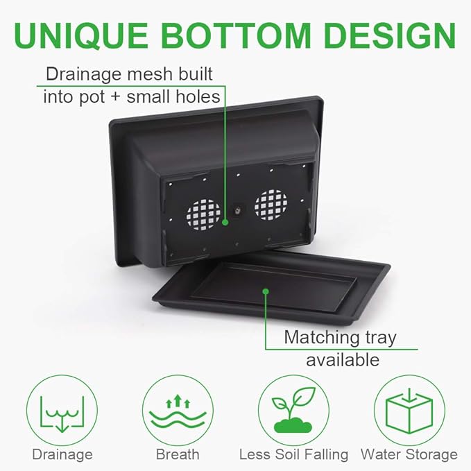 GROWNEER 6 Pack 9 Inch Bonsai Pots with Drainage Humidity Trays, Bonsai Tree Training Kits with 1 Repotting Mat, Rectangle Planter Plants Container Growing Pot for Garden Outside Indoor
