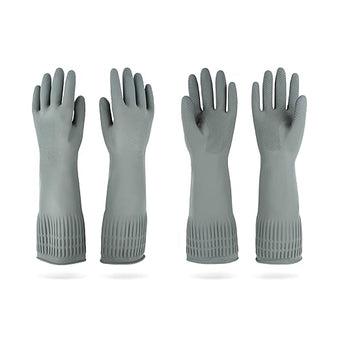 Mamison 2 Pairs Reusable Waterproof Household Dishwashing Cleaning Rubber Gloves, Non-Slip Kitchen Glove (Grey, Large (Pack of 2))