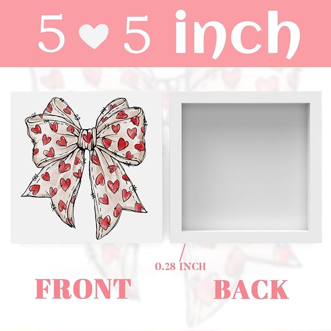 Valentines Day Decorations, Valentines Day Gifts for Her Him, Gift for Boyfriend Girlfriend, Romantic Coquette Heart Bow Anniversary Wooden Box Sign Husband Wife Home Office Bedroom Desk Decor