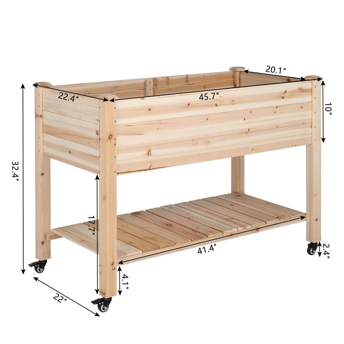 VINGLI 45.7"x22.4"x32.4" Elevated Raised Garden Bed Outdoor, Heavy Duty Wood Planter Box with Legs, Bed Liner Included, for Vegetables, Fruits, Sturdy Long Lasting Planter Box (Nuture - with Wheel)