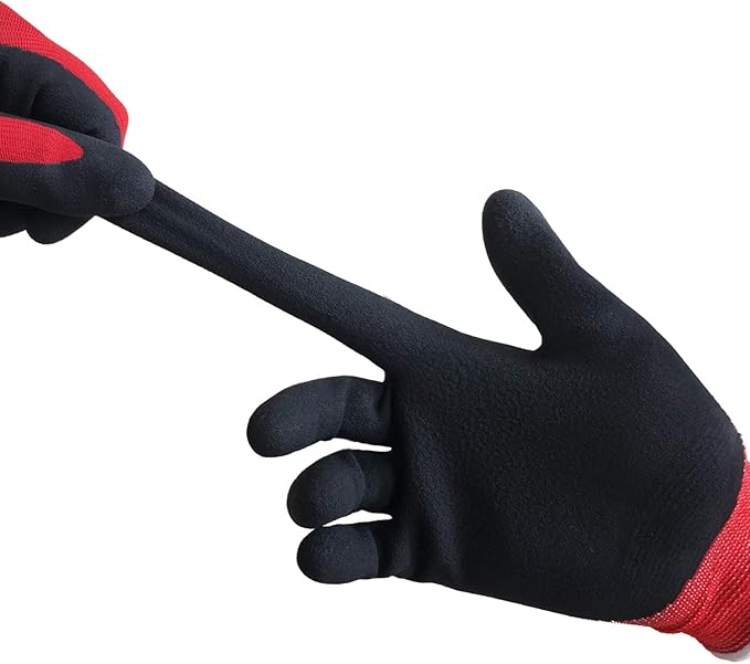 COOLJOB Gardening Gloves for Men, 2 Pairs Breathable Rubber Coated for Garden Weeding Landscaping, Outside Work for Lawn Yard, Men's Large Size, Black & Red