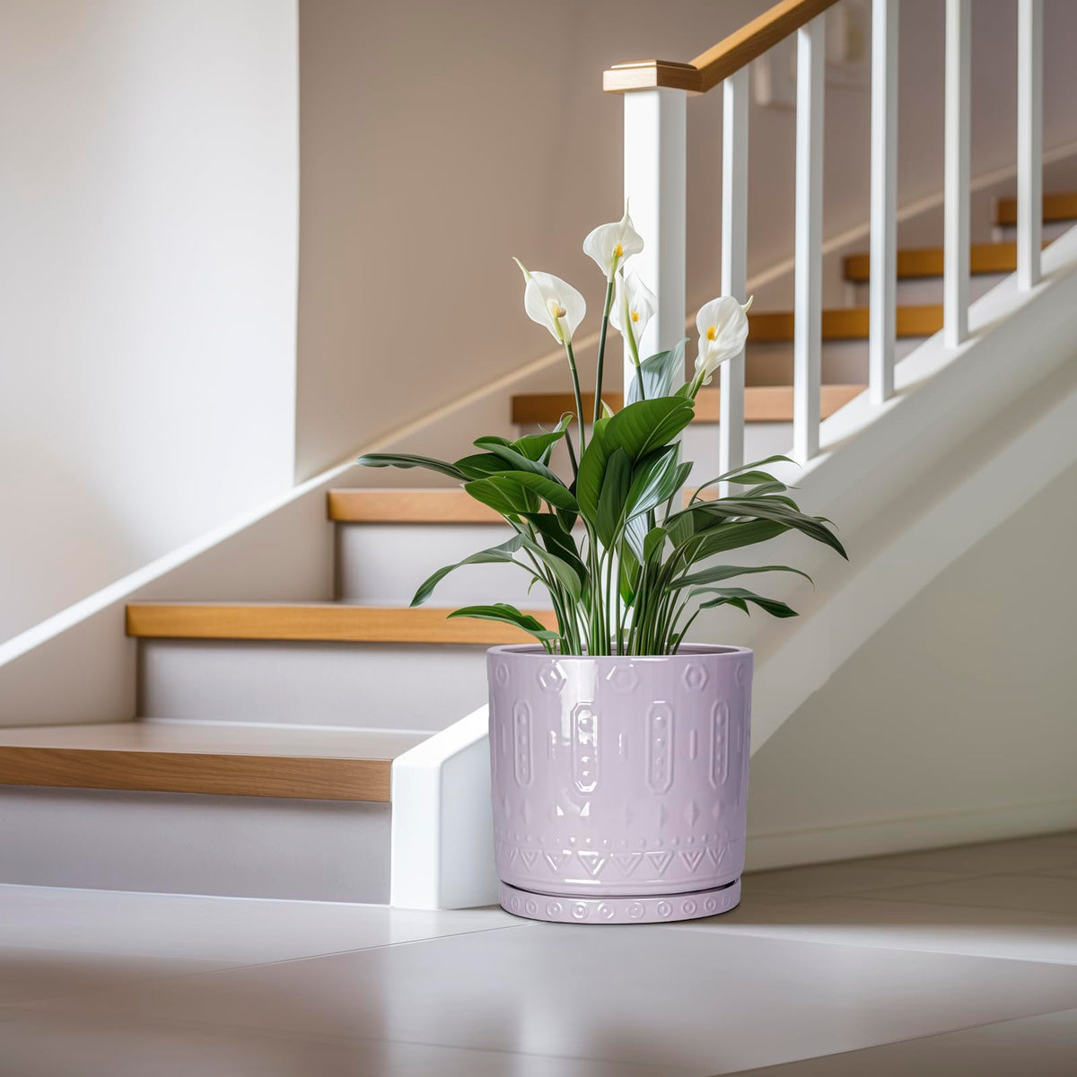 Eightpot Ceramic Plant Pots, 12 Inch Pots for Plants Indoor Outdoor, Round Planter with Drainage Hole and Tray, Modern Decorative Flower Pot, Home Apartment Decor, House Warming Gifts, Purple