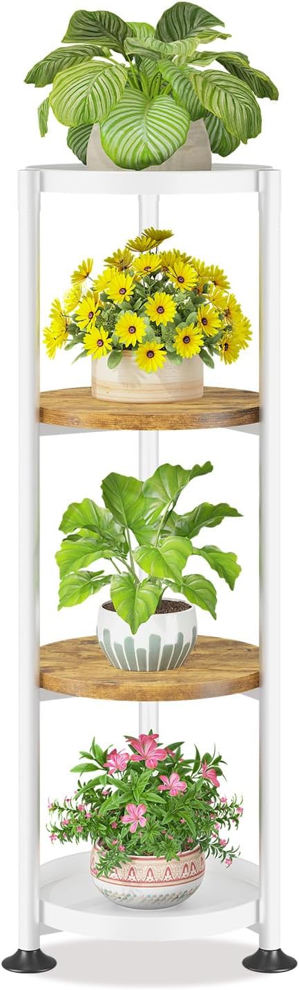 LASZOLA 4 Tier White Plant Stand Indoor for Large Tall Heavy Duty Flower Planter, Metal Vertical Multi Level Rack for Narrow Floor Corner, Sturdy Round Holder Organizer, Modern, Mid Century, Farmhouse