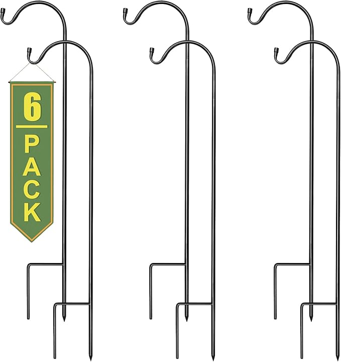 Sorbus Shepherds Hooks for Outdoor - Set of 6 Extendable Garden Planter Stakes for Bird Feeders, Outdoor Décor, Plants, Lights, Lanterns, Flower Baskets, and More! Heavy Duty - Up to 6.5 Lbs. (6 Pack)