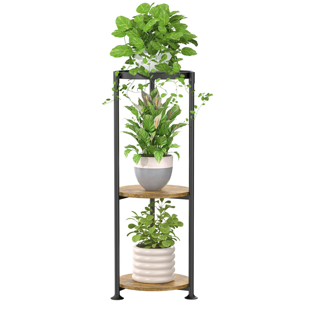 iDavosic.ly 3 Tier Corner Metal Plant Stand Indoor, 34 In Tall, Black Brown
