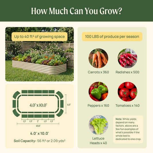 Vego garden 17" Tall 4' x 10' Giant Modular Metal Raised Garden Bed Kit, A King Sized Garden Bed for Vegetables, Flowers, Herbs, Modern Gray