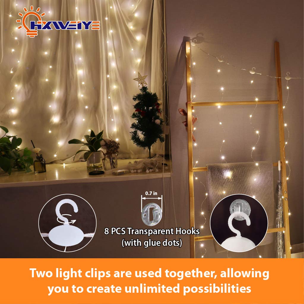 HXWEIYE Short Curtain Lights, 3.3x5FT 96LED USB, Remote, 8 Modes & Timer