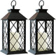 Bright Zeal 2-Pack 13.5" Vintage Candle Lantern with LED Pillar Candle (Black, 6hr Timer) - IP44 Waterproof Battery Powered Decorative Light - Outdoor Patio Hanging Lantern Decorative Tabletop Light