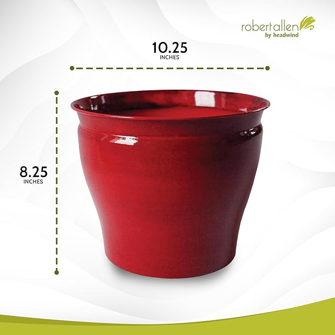 Headwind Glazed Ironstone Avery Collection Decorative Plant Pot – 10" Autumn Blaze Red Glazed Decorative Pot – Lightweight & Durable Flower Pots for Indoor Plants - Outdoor Planter by Robert Allen