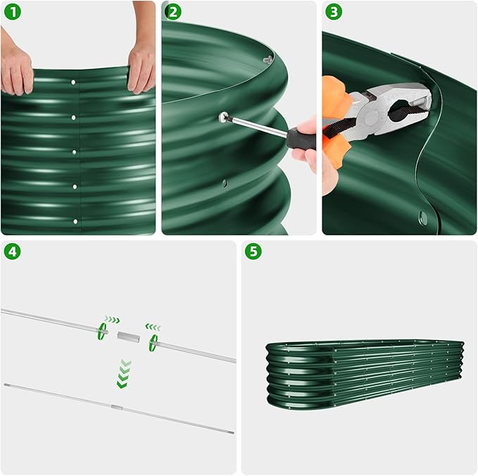 Land Guard 8×2×1.5ft Galvanized Raised Garden Bed Kit, Raised Garden Boxes Outdoor, Oval Metal Raised Garden Beds for Vegetables, Forest Green