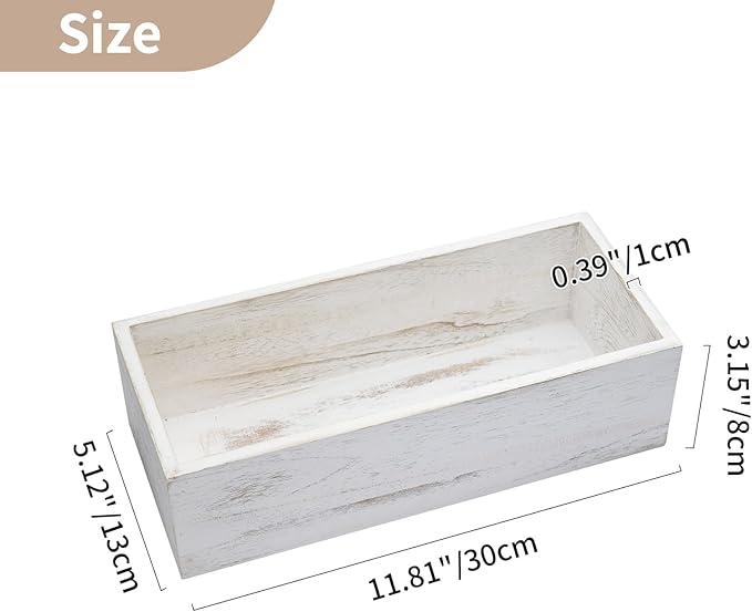 NUPTIO Wooden Box Centerpiece for Table: 2 Pcs 11.8" Long Wood Rectangle Planter Boxes - Farmhouse Washed White Planters for Fall Wedding Dining Living Room Window Mantel Table Decor