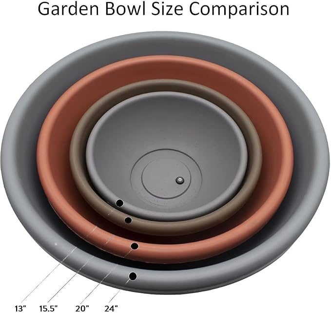 The HC Companies 20 Inch Large Garden Bowl Planter - Shallow Plant Pot with Drainage Plug for Indoor Outdoor Flowers, Herbs, Chocolate