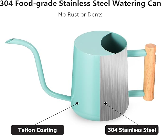 Watering Can Indoor Plants, 35oz Small Indoor Stainless Steel Metal Watering Can Modern Decorative Watering Pot with Long Spout for Indoor House Plant Bonsai Outdoor Garden Flowers -Green