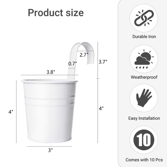 Dahey 3.8 Inches Small Metal Hanging Flower Pots 10 Pcs Railing Planter Box