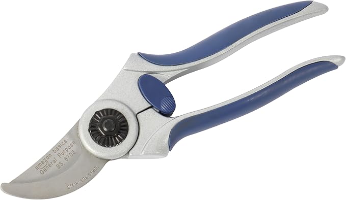Amazon Basics Professional Hand Pruners, Pruning Shears for gardening, 7-inch Steel Bypass Garden Scissors, Blue