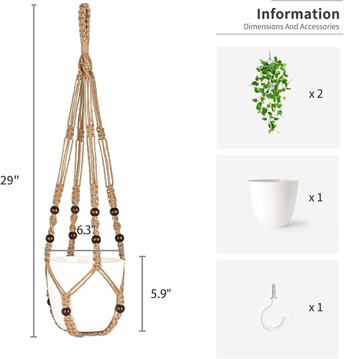 Mkono Fake Hanging Plant with Pot, Artificial Plants for Home Spring Decor Indoor Macrame Plant Hanger with Faux Vine Hanging Planter Greenery for Bedroom Bathroom Kitchen Office, Brown (Pothos)