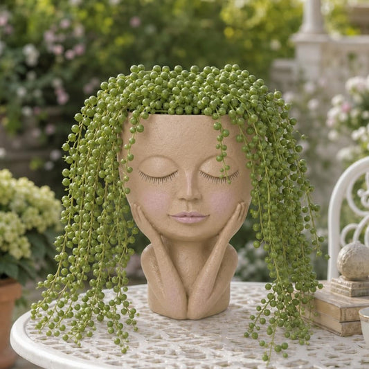GuShanXing Face Planter Lady Statue Flower Pots, Brown