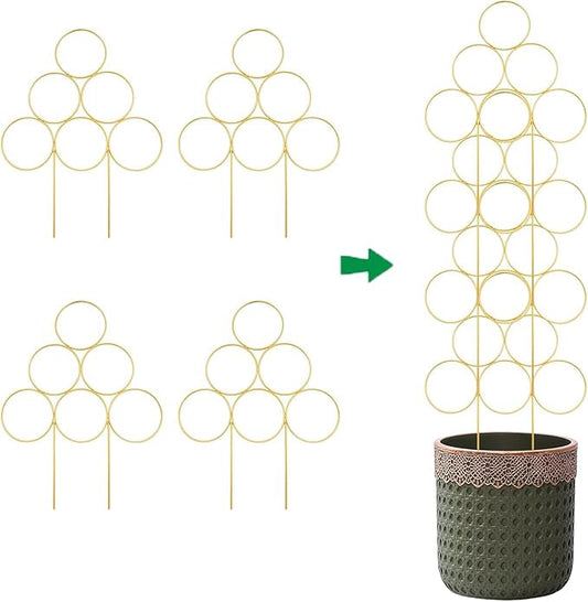 4 Pack Plant Trellis Indoor 15.7 Inch for climbing plants indoor Small Garden Trellis for Potted Plant Support Metal Wire Stackable Trellis Houseplant for Monstera Vines Lvy Pothos Accessories(4 gold)
