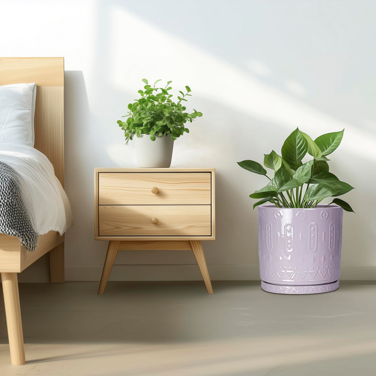 Eightpot Ceramic Plant Pots, 12 Inch Pots for Plants Indoor Outdoor, Round Planter with Drainage Hole and Tray, Modern Decorative Flower Pot, Home Apartment Decor, House Warming Gifts, Purple