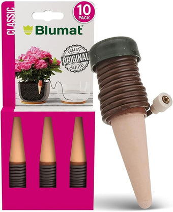 Blumat Classic Self-Watering Stakes - Automatic Drip Irrigation System for Indoor Plant Watering & Outdoor - Water Drip Solution for Potted Plants - Slow Release Stakes, 10 Pack, wo Adapter