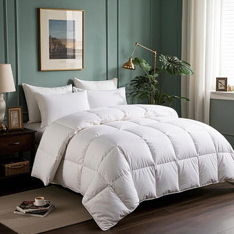 Serta Luxurious Goose Feathers Down Fiber Comforter Queen Size Duvet Insert, 100% Cotton, Hotel Quality Hypoallergenic Comforter, 50oz Light Warmth 90 x 90 in White