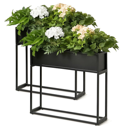 Cocoyard Elevated Metal Planter Boxes - 28 Inch Durable Raised Garden Bed with Legs for Herbs and Flowers - Perfect for Outdoor Plants, Patio, Balcony & Sunroom (Black, 28" H - 2 Pack)