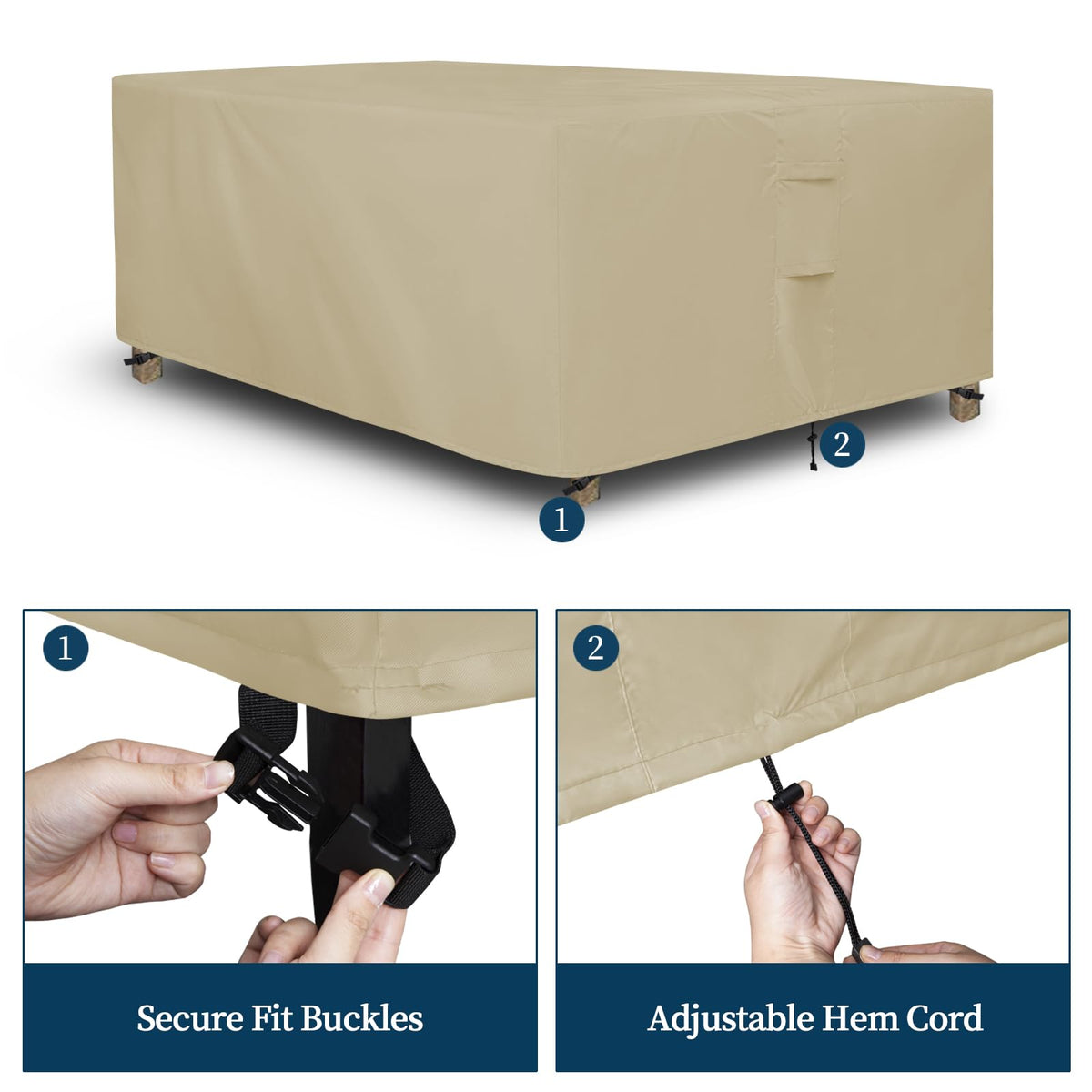 Easy-Going Rectangle Patio Furniture Cover Waterproof Outdoor Dining Table and Chair Cover Anti-UV Outside Sectional Sofa Set Covers (126"L x 63"W x 28"H, Camel)
