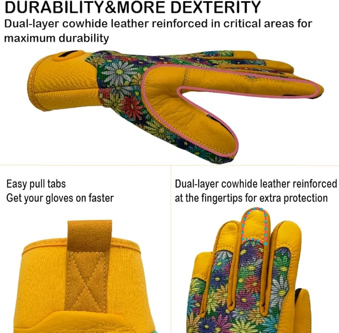 Thorn Proof&Puncture Resistant Gardening Gloves with Grip,Garden Glove for Women, Leather Yard Work Gifts