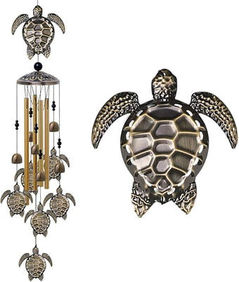 Garden Sea Turtle Wind Chimes Outdoor Decor - with 4 Tubes 6 Bells 7 Turtles Mobile Romantic Wind Catcher, Tortoise Wind Chime for Home, Xmas Mom Gifts, Festival, Balcony, Tree, Garden Decoration
