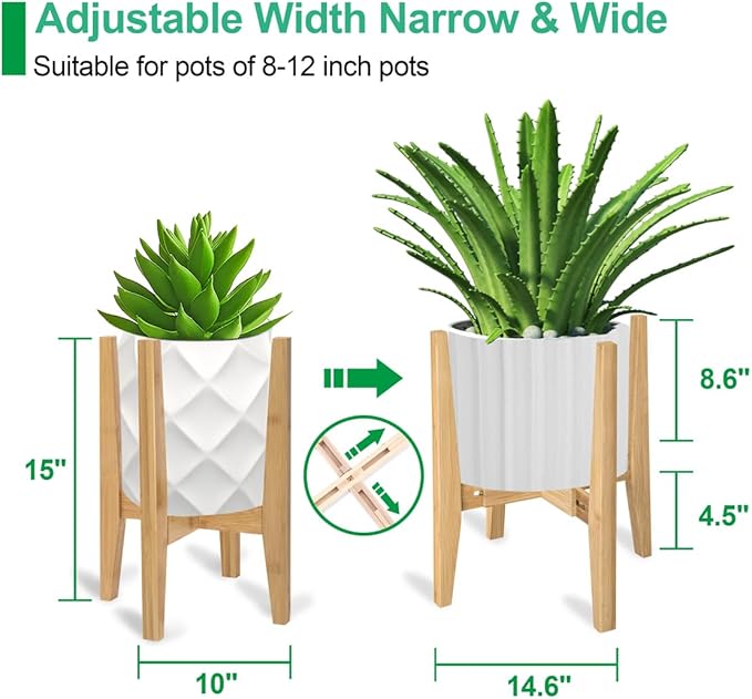 Plant Stand Indoor, Bamboo Plant Shelf, Adjustable Corner Plants Flower Holders Single Floor Plant Stand, Fits 8 to 12 Inches Pots,(Pot & Plant Not Included)(Nature)