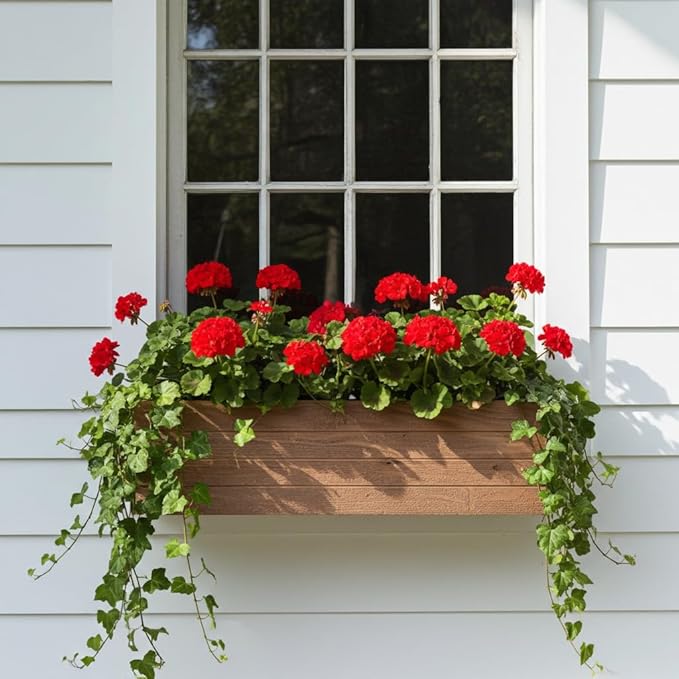 Handmade Rustic Cedar Herb Window Planter Box – Wooden Window & Railing Planter for Indoor or Outdoor Use, Made in USA (24")