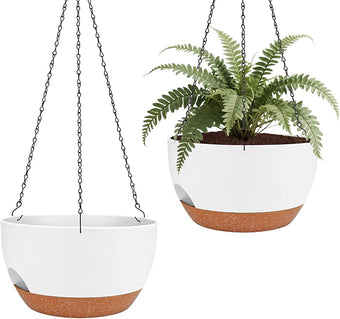 Lucieblessdesign Hanging Planters for Outdoor Indoor Plants, 2 Pack 10 Inch Hanging Basket Plants Outdoor, Self Watering Hanging Planter with Plant Hanger for Garden Home Decoration (White, 10 inch)