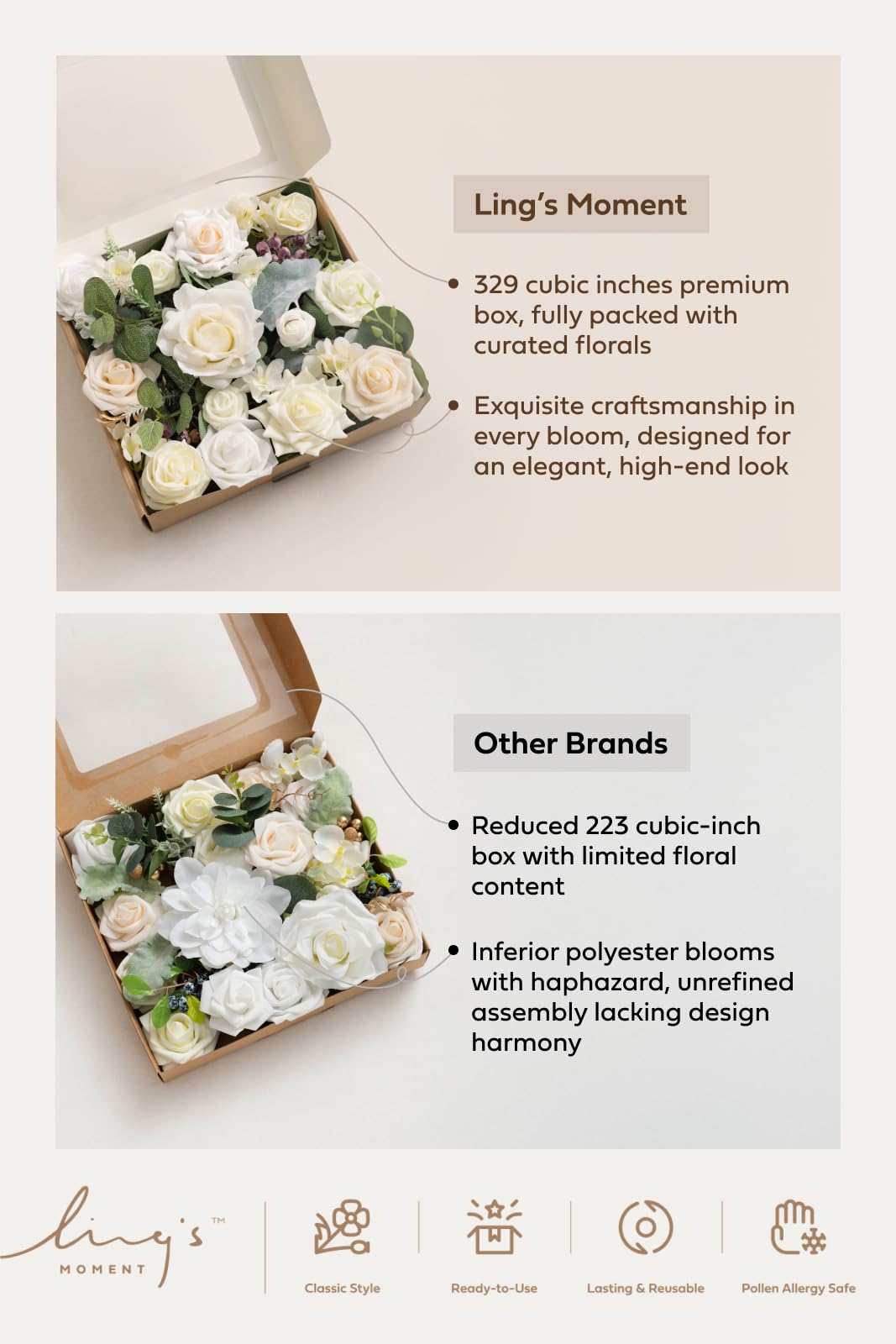 Ling's moment Fake Flowers Box, White & Blush Grand Combo