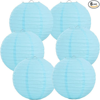 BEISHIDA 12-Inch Light Blue Round Paper Lanterns Decorative Hanging Asia Chinese Japanese Paper Lanterns Lamp for Birthday Wedding Baby Shower Home Decor Party Decoration（6 Packs）