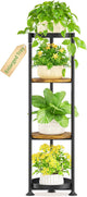 KMOTASUO 4 Tier Black Plant Stand Indoor for Large Tall Heavy Duty Planter, Multiple Sturdy Metal Flower Corner Rack for Narrow House Floor, Iron Vertical Level Round Orchi Holder Organizer, Modern