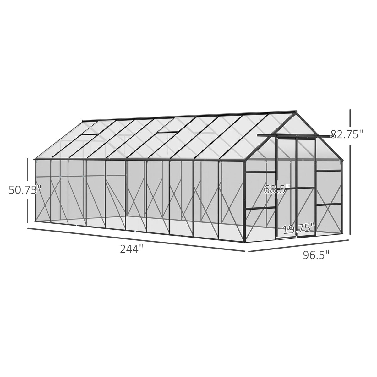 Outsunny 20' x 8' Polycarbonate Greenhouse Walk-in Aluminum Frame Clear