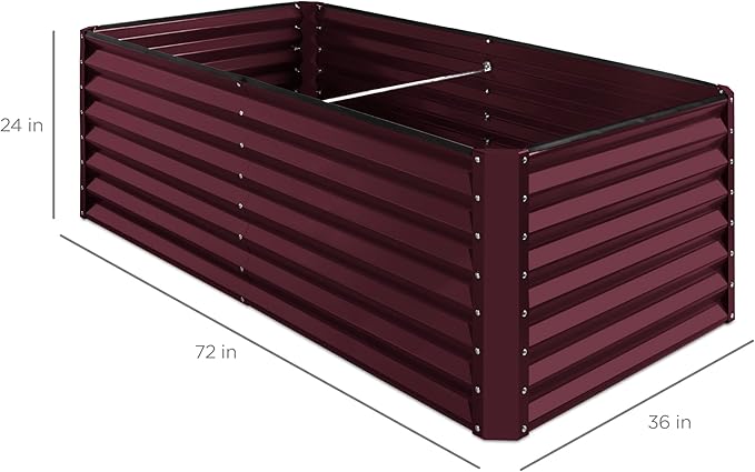 Best Choice Products 6x3x2ft Outdoor Metal Raised Garden Bed, Deep Root Box Planter for Vegetables, Flowers, Herbs, and Succulents w/ 269 Gallon Capacity - Burgundy