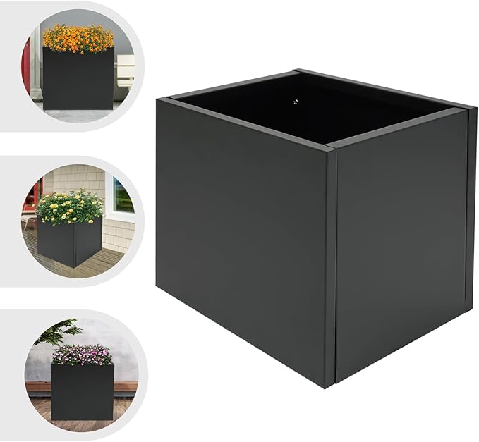 REBaiYU Steel Square Planter Box - 32x32x32 Inch Heavy Duty Cube Metal Planters with Large Opening - Flower Pot for Garden Tall Planters (Black, 32inch)