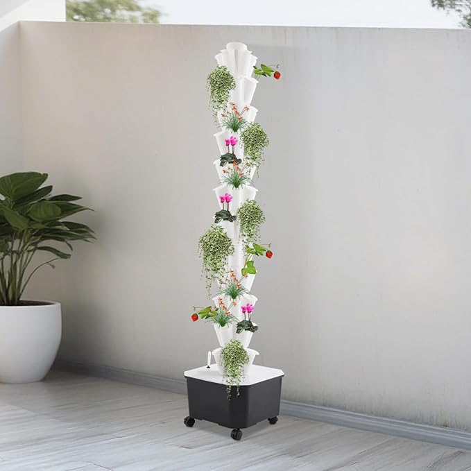 Hydroponic Growing System, 60-Plant Vegetable Planter Tower with Wheels, Outdoor Indoor Garden Vertical Planter Germination Kit with Water Pump & Intelligent Water Circulation for Gardening Lover
