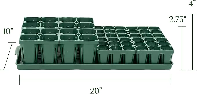 Vego garden Seedling Suite Products, 4 Pack Jumbo Seedling Trays and 4 Pack Standard Seedling Trays with 10" x 20" Bottom Watering Trays