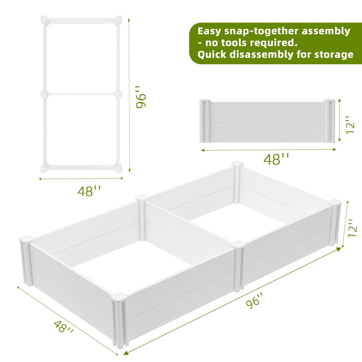 AochiRise 8'x4'x12 Vinyl Raised Garden Bed, Screwless Modular Planter Box