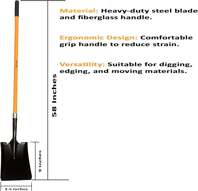 Ashman Heavy-Duty Transfer Shovel (2 Pack) with 47-Inch long Durable Handle and Blade- Ideal for Construction, Landscaping, Gardening, and Snow Removal- Durable, Rust-Resistant, and Multipurpose Scoop