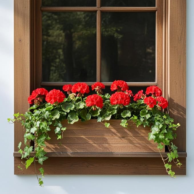 Handmade Rustic Cedar Herb Window Planter Box – Wooden Window & Railing Planter for Indoor or Outdoor Use, Made in USA (24")
